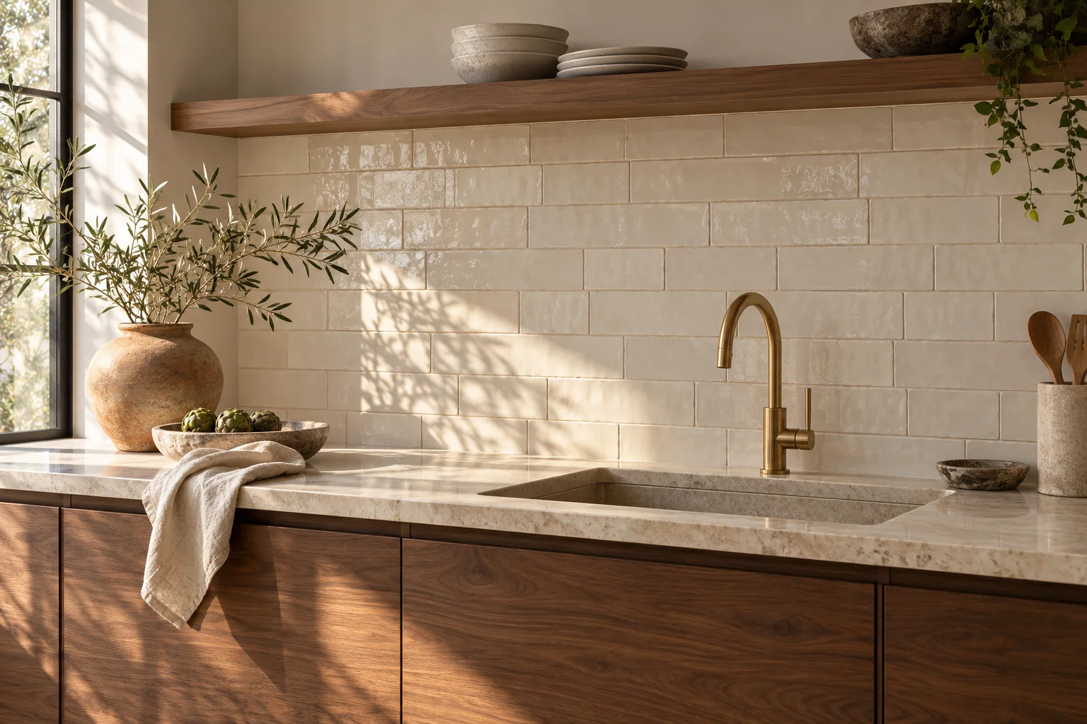 Design inspiration: ceramic tile above a walnut kitchen counter